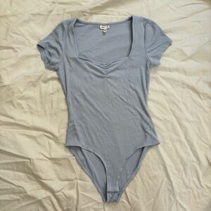 baby blue ruched sweetheart neckline bodysuit